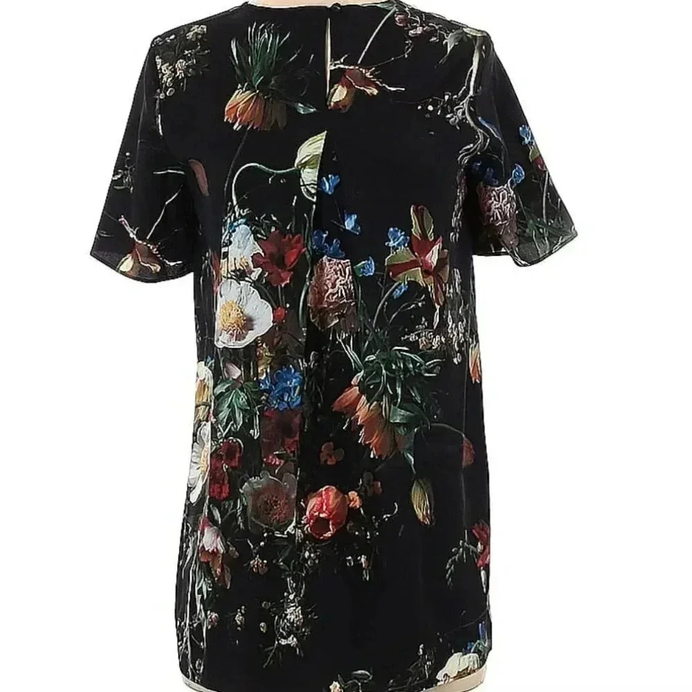 Adam Lippes Black Floral Graphic Short Sleeve Blouse